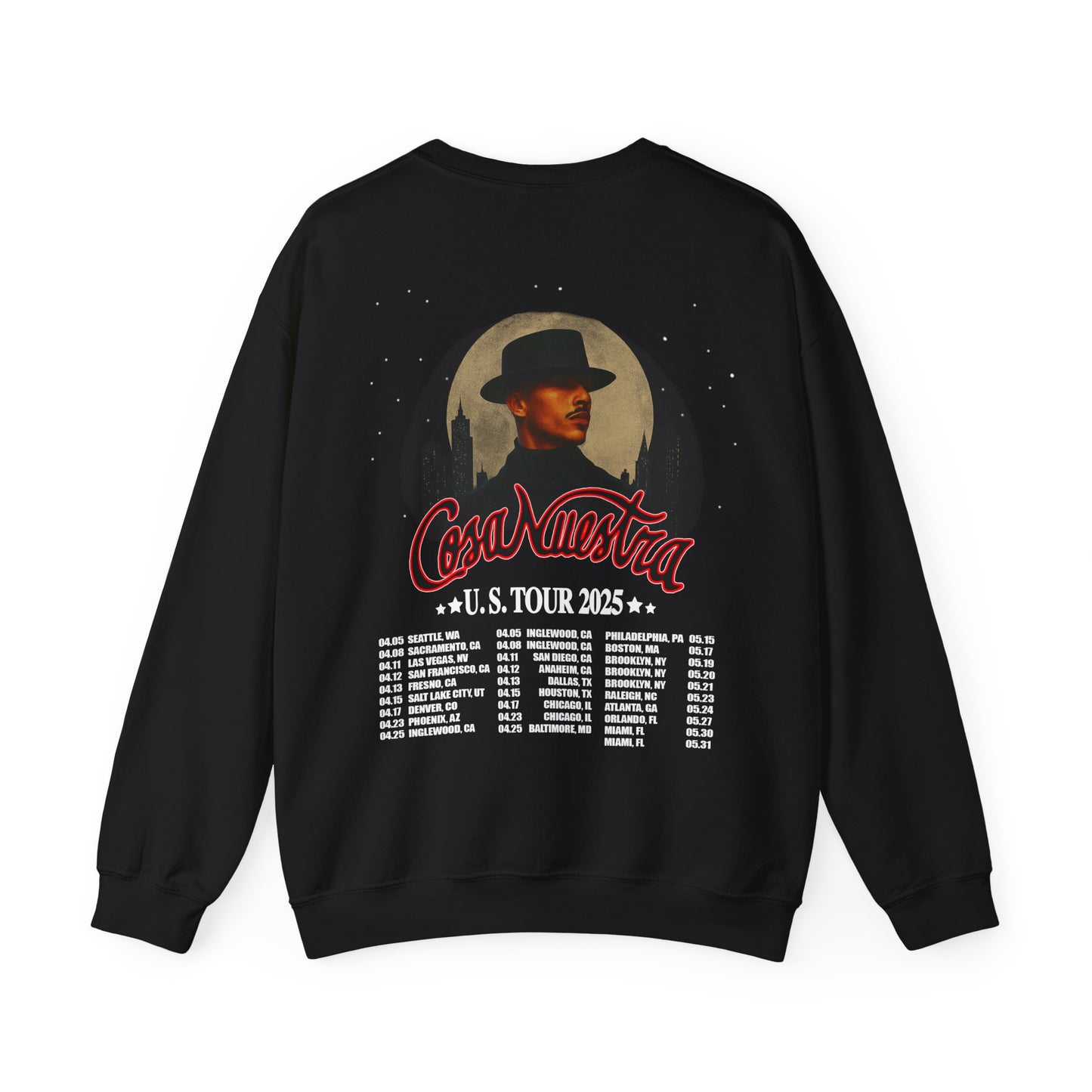RAUW ALEJANDRO MERCH - RAUW SIGNATURE COSA NUESTRA US TOUR DATES BLACK CREWNECK